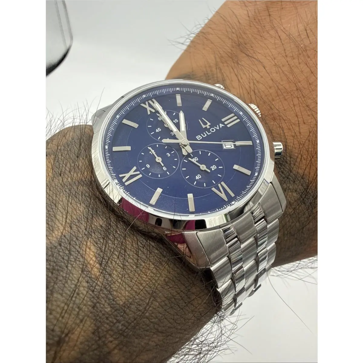 Bulova Sutton Chronograph Blue Dial Stainless Steel Men`s 41mm Watch 96B476