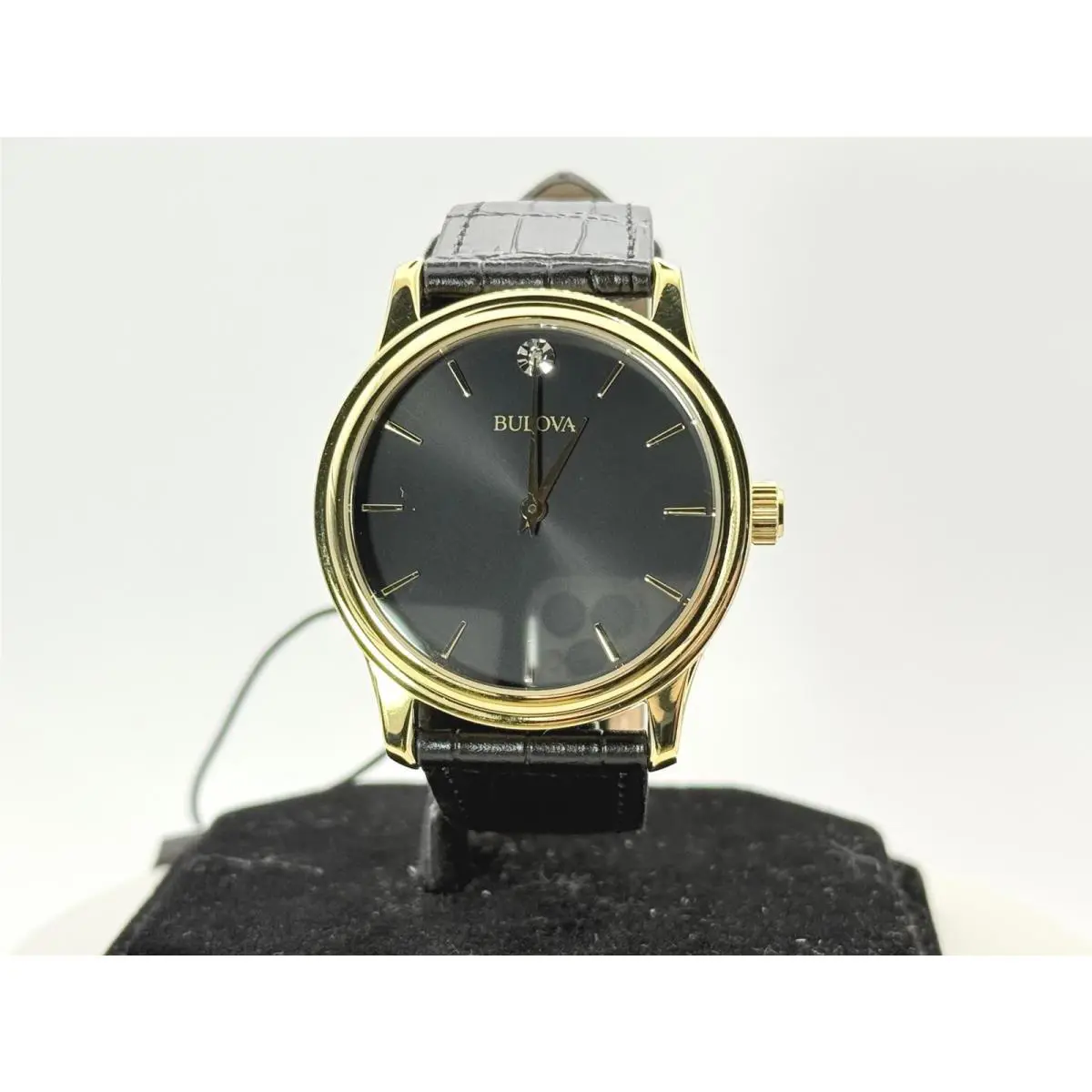 Bulova Gold Tone Dress Watch Black Dial Model 582A03425 w/ Box