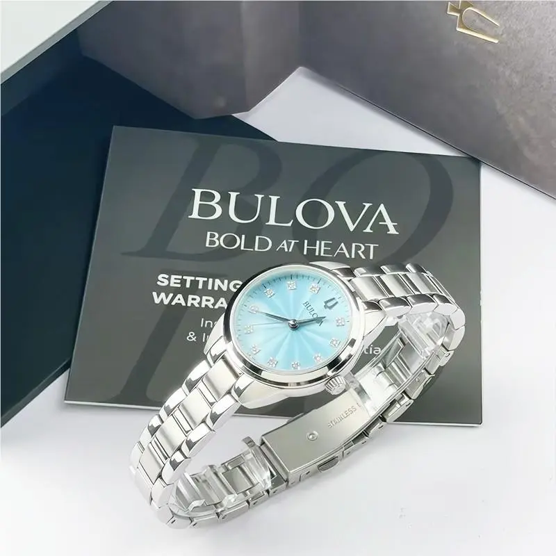 Sutton 96P250 Diamond Blue Dial Stainless Steel Quartz Women`s Watch 28mm by Bulova