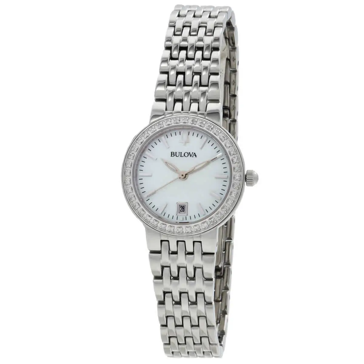 Bulova Quadra Quartz White Mop Dial Ladies Watch 96R239