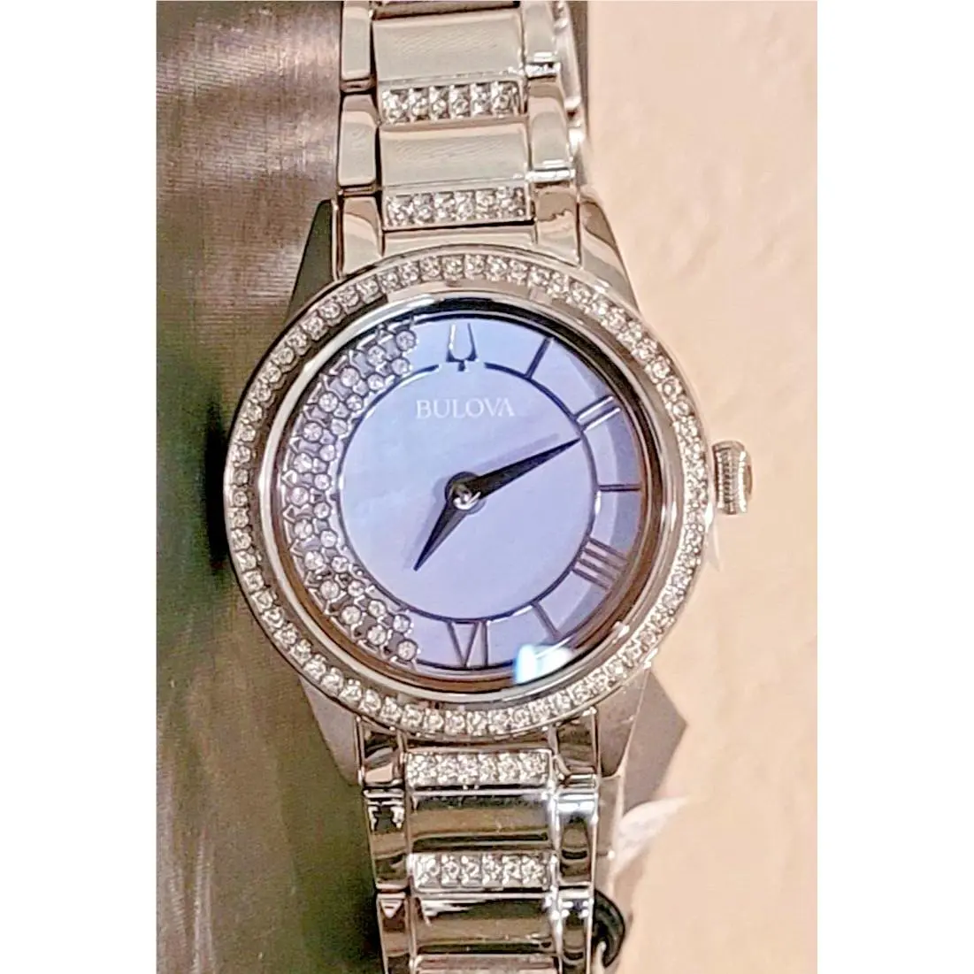 Women`s Turnstyle Mop Dial Crystal Stainless Steel Bracelet Watch by Bulova