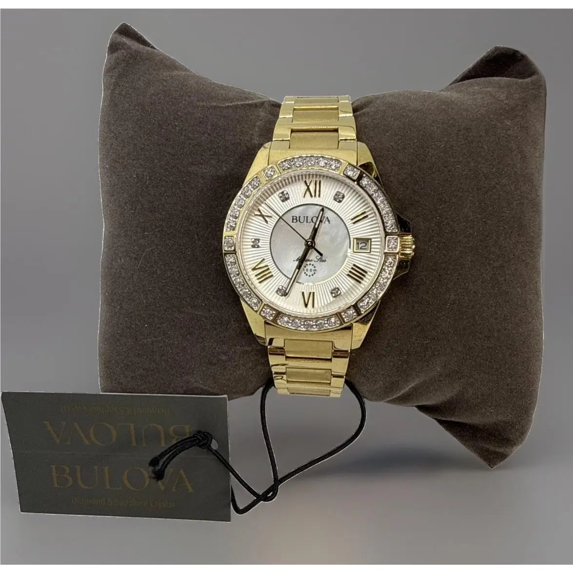 Marine Star 98R235 33mm Womens 41-Diamond Mop Date Gold Tone Watch by Bulova