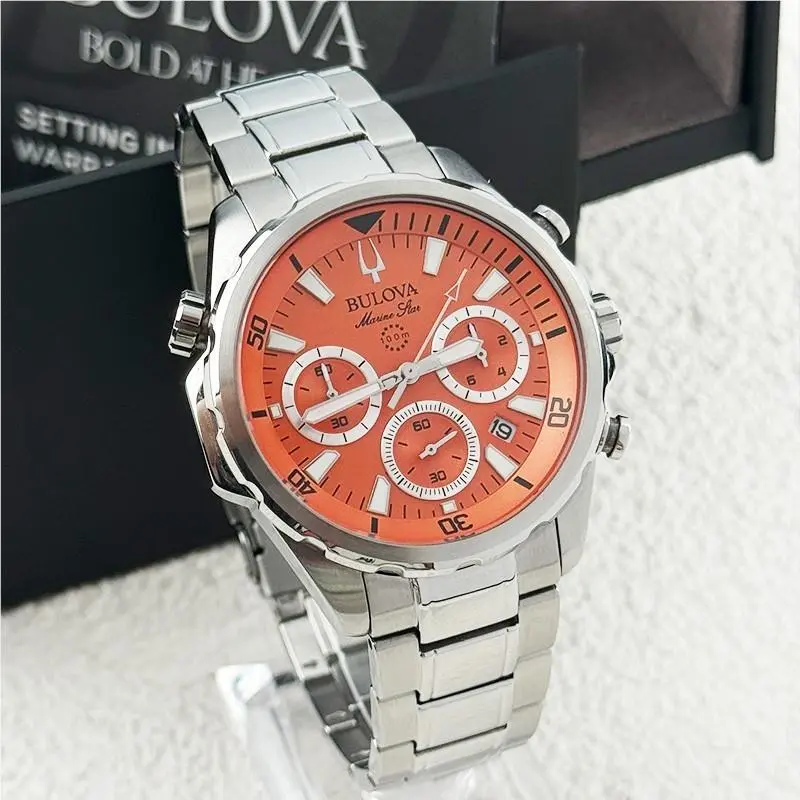 Bulova Marine Star 96B395 Orange Dial Men’s Chronograph Quartz Watch 43MM