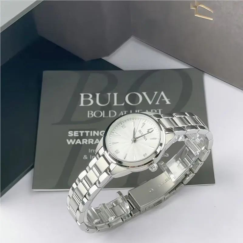 Bulova Sutton 96P219 Quartz Women`s Watch Diamond White Dial Silver Band 28mm