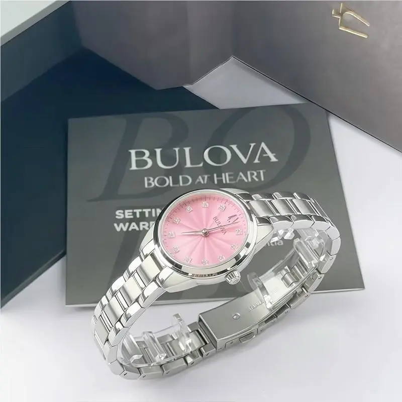 Sutton 96P249 Diamond Pink Dial Stainless Steel Quartz Women`s Watch 28mm by Bulova