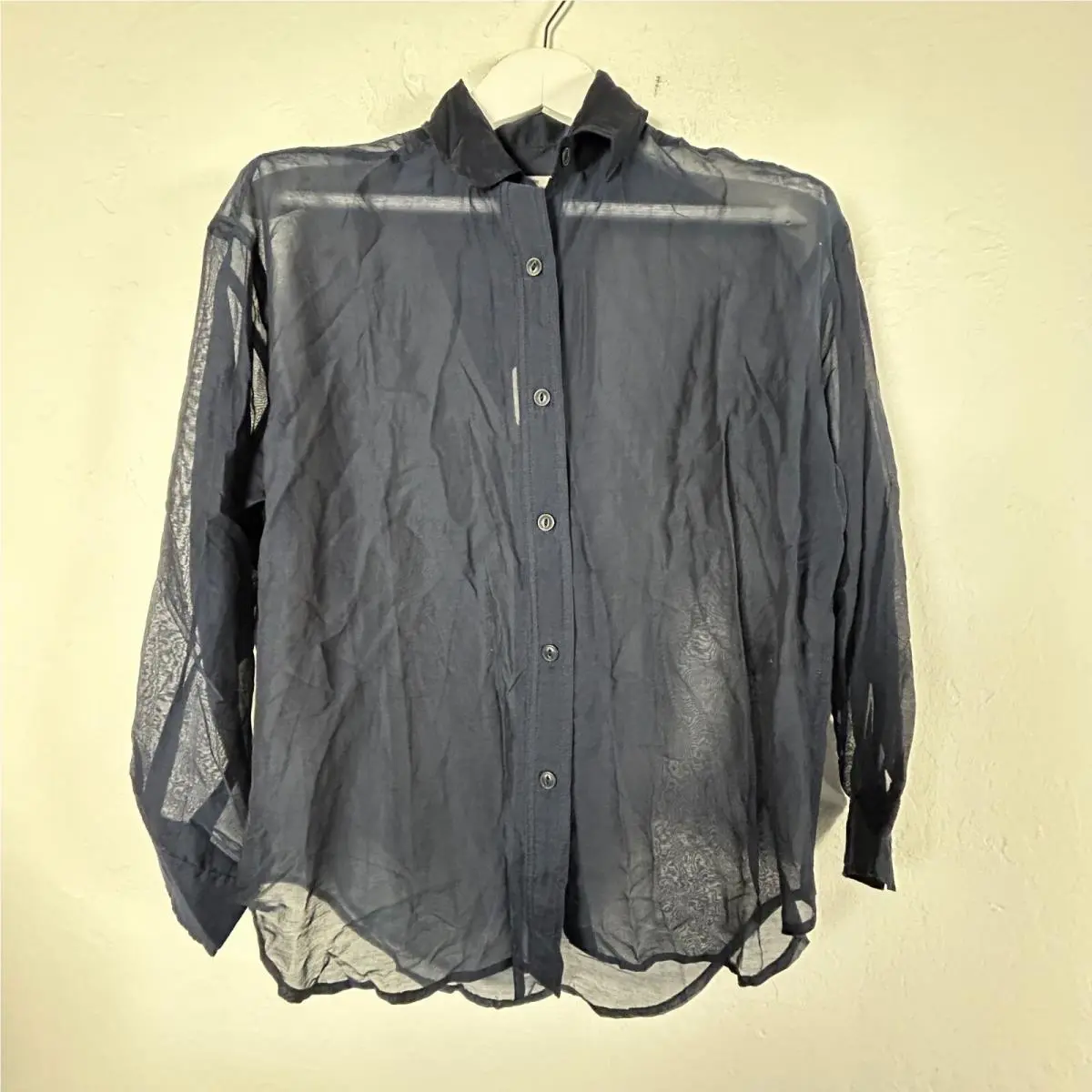 Rag Bone Womens Navy Sheer Boyfriend Shirt Xxs Button-up Long Sleeve