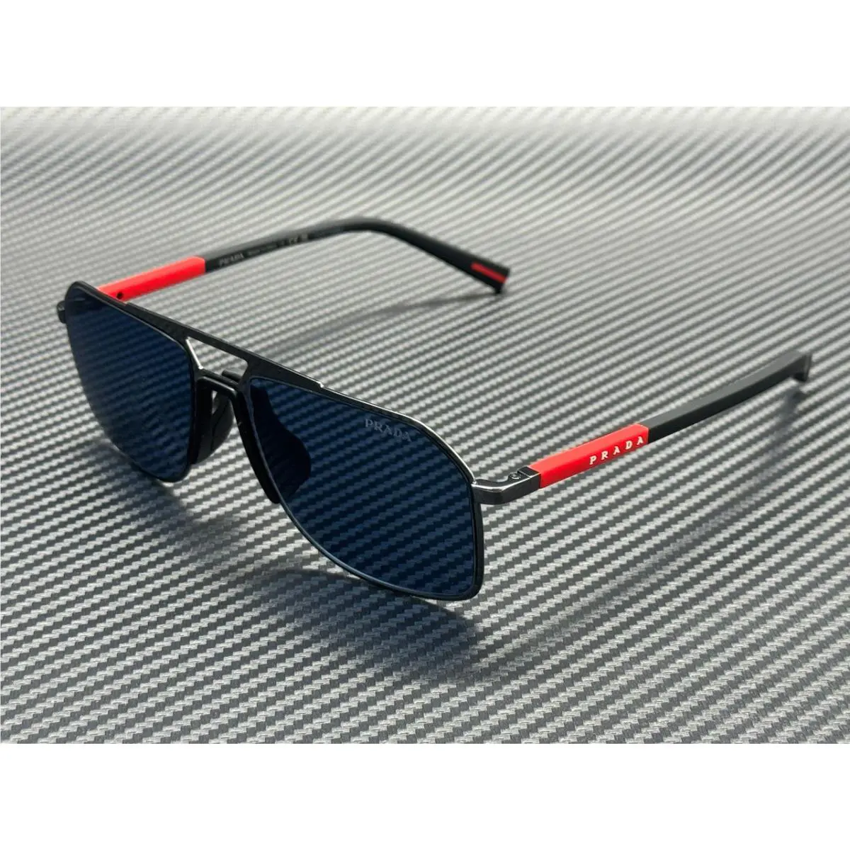 Prada Linea Rossa PS B51S 5AV06A Gunmetal Dark Blue Men`s 56 mm Sunglasses