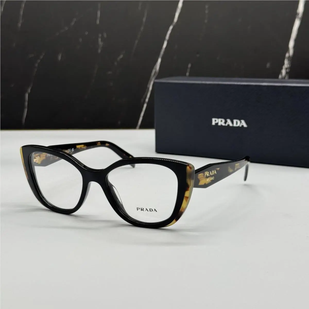 Prada PRB04V 3891O1 Havana Black Women Eyeglasses PR B04V 3891O1 Vpr B04 38