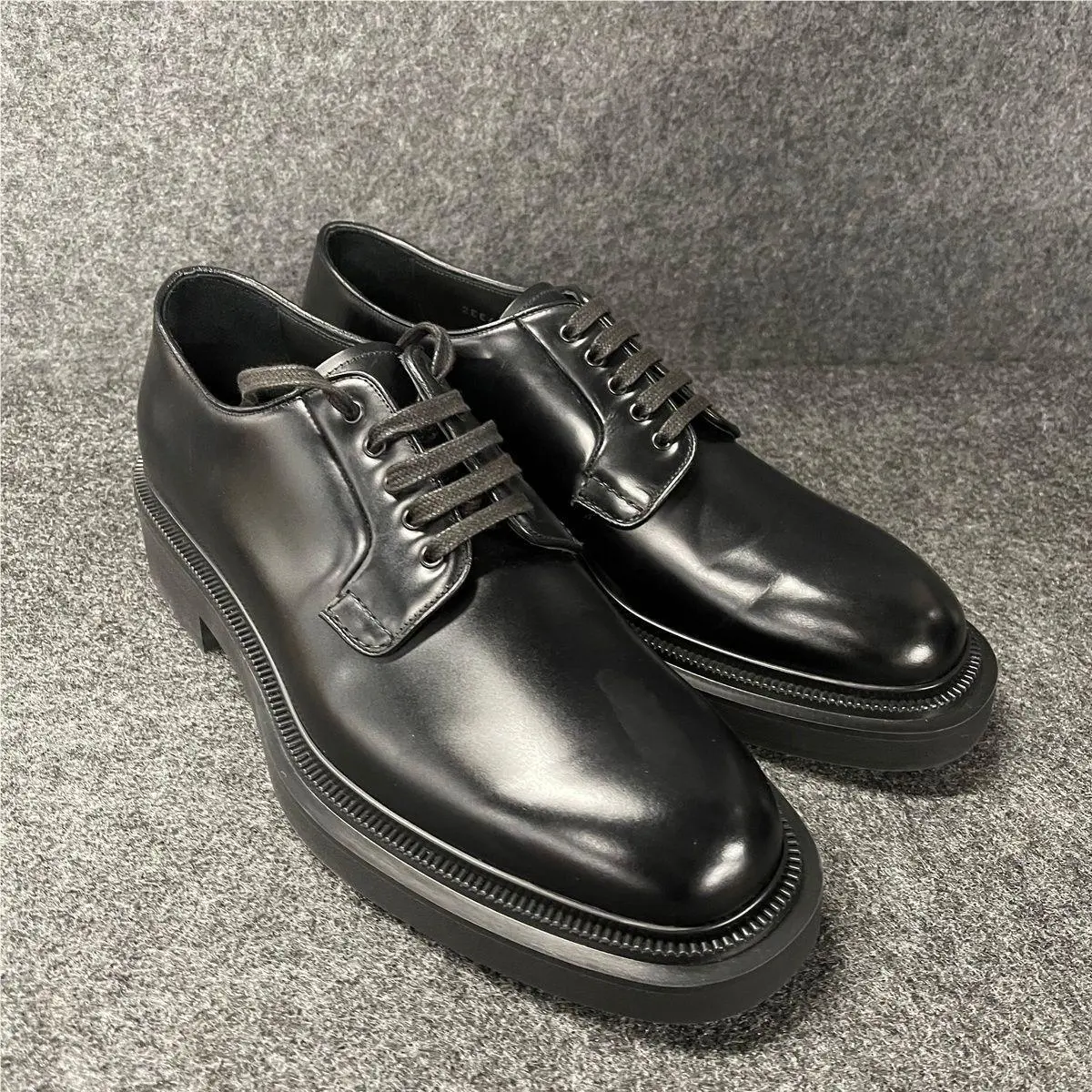 Prada Brushed Leather Derby Shoes Men`s Size US 9 Black