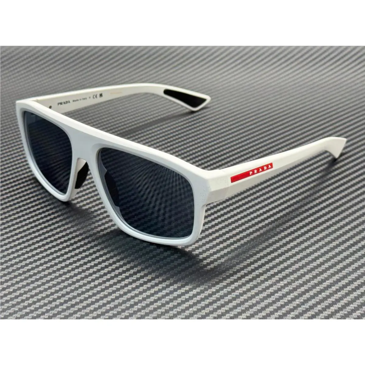Prada Linea Rossa PS B02S AAI40A Matte White Silver Mirror Blue 59 mm Sunglasses