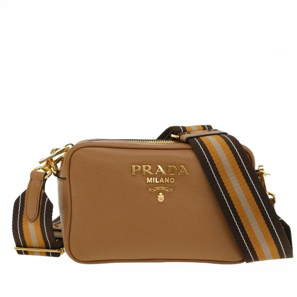 Prada Crossbody Camera Bag Guitar Strap Caramel Leather 1BH096