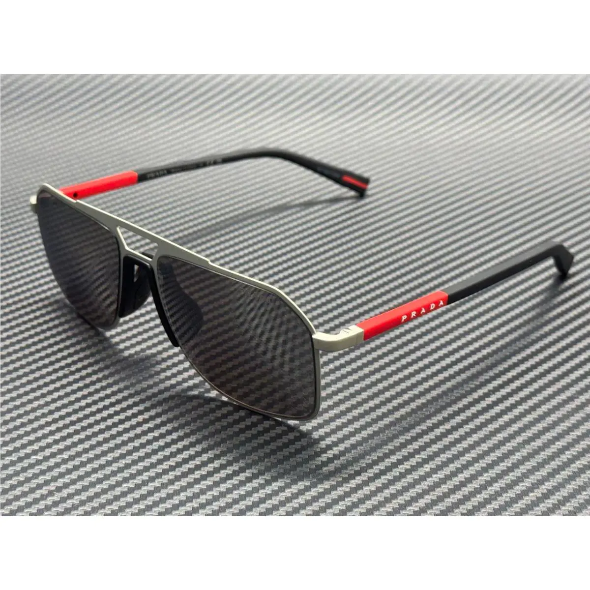 Prada Linea Rossa PS B51S 18X80I Matte Silver Mirror Men`s 56 mm Sunglasses