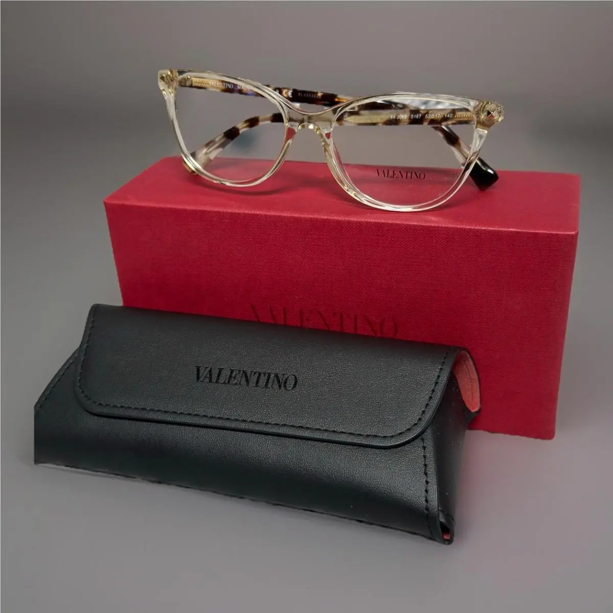 Valentino Cateye Eyeglass Frames 52mm-17-140 Transparent VA3069 Tortoise Italy