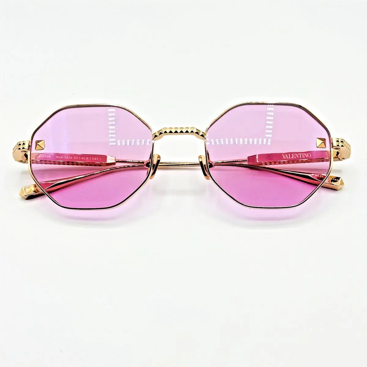 Valentino Sunglasses V-stud Vlx 122A Gold Geometric Frame Pink Lens 52-21-140
