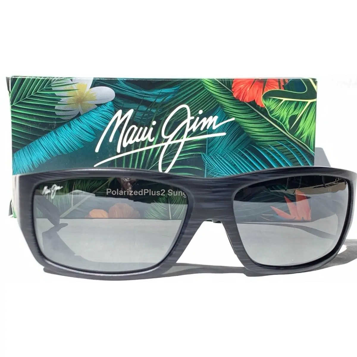 Maui Jim Wassup Polarized ST Glass Black Woodgrain Sunglass Gray Len MJ 123-02W