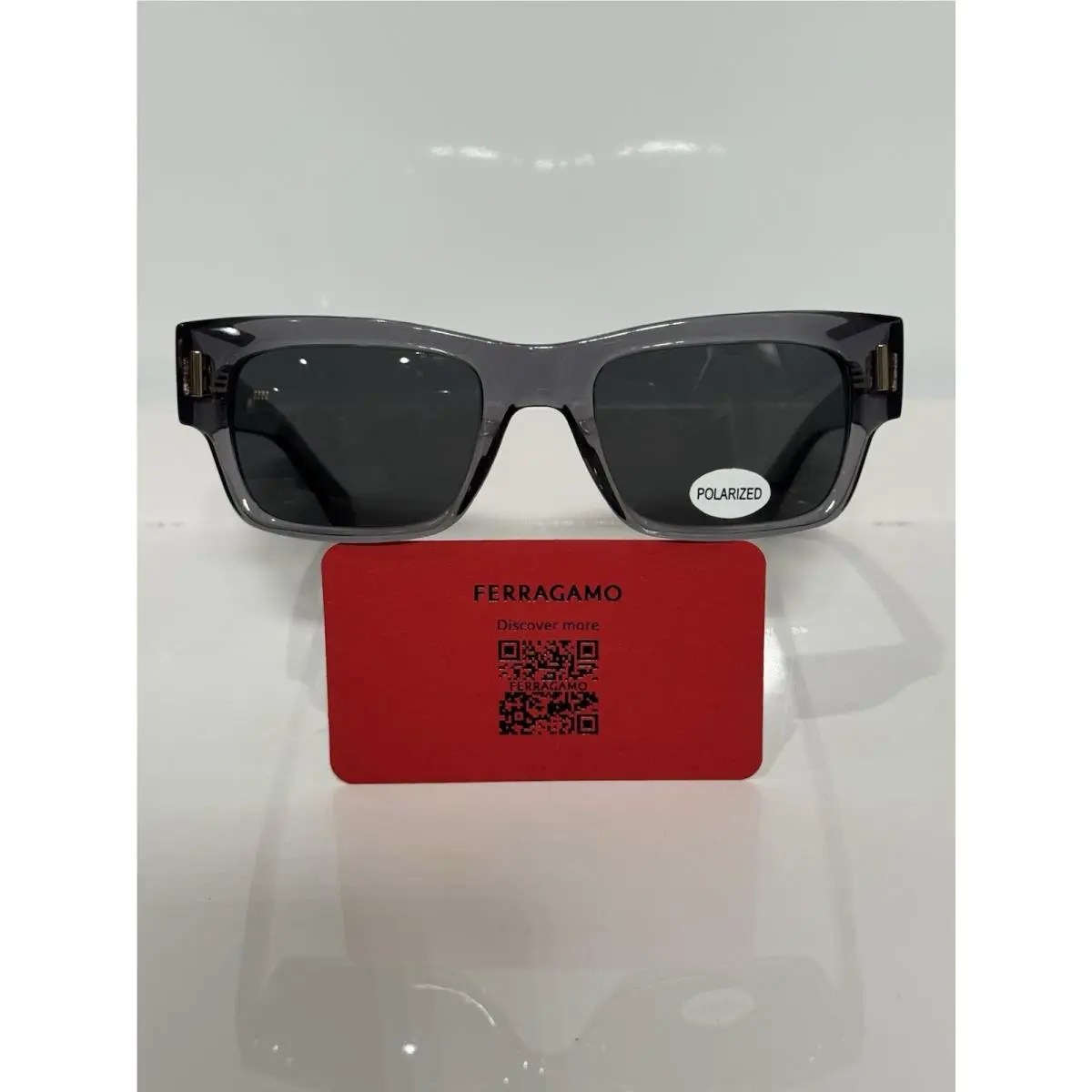 Ferragamo SF2011S Crystal Gray Chunky Acetate w. Custom Polarized Sunglasses