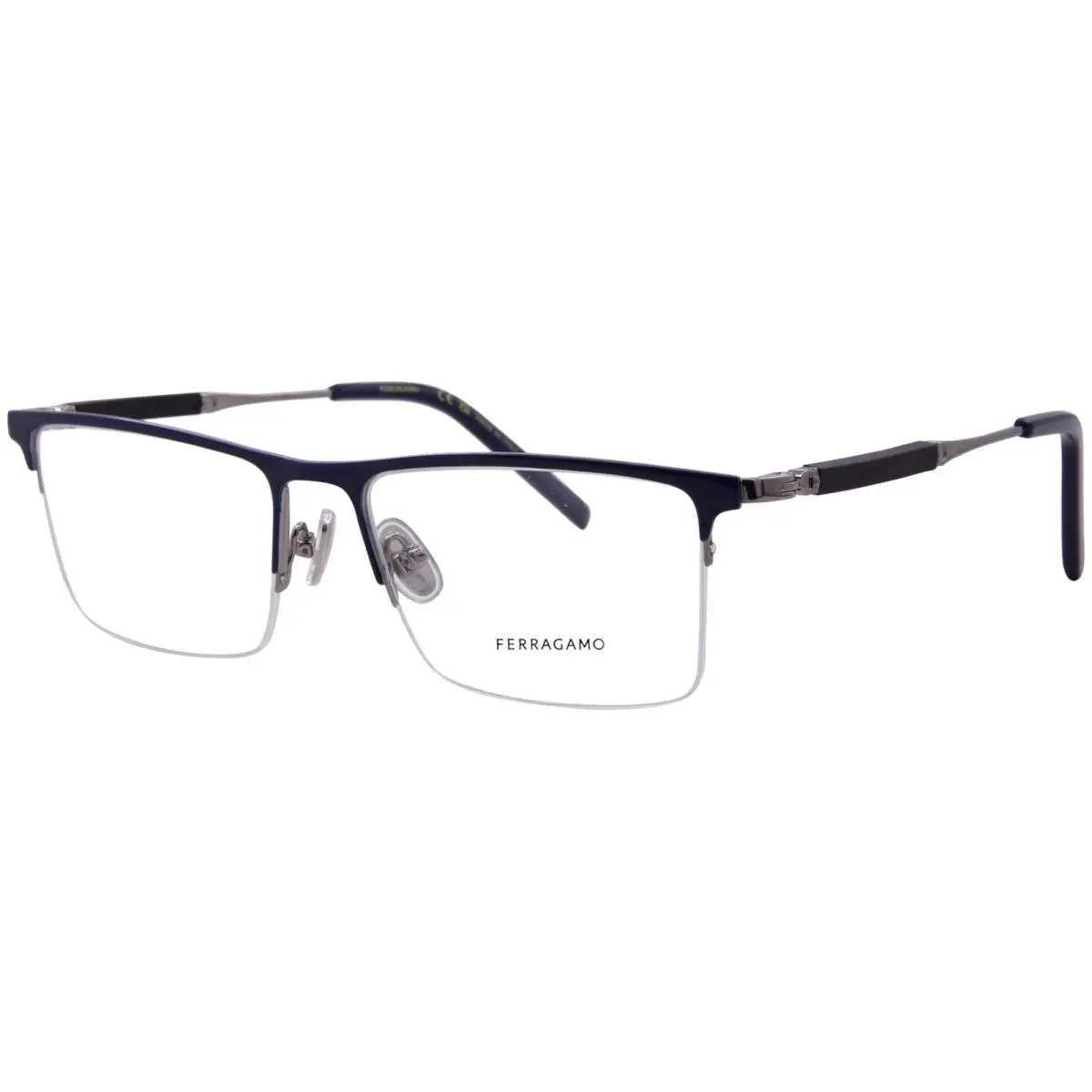 Salvatore Ferragamo SF2586 463 Titanium Eyeglasses Men`s Blue Semi Rim 55mm