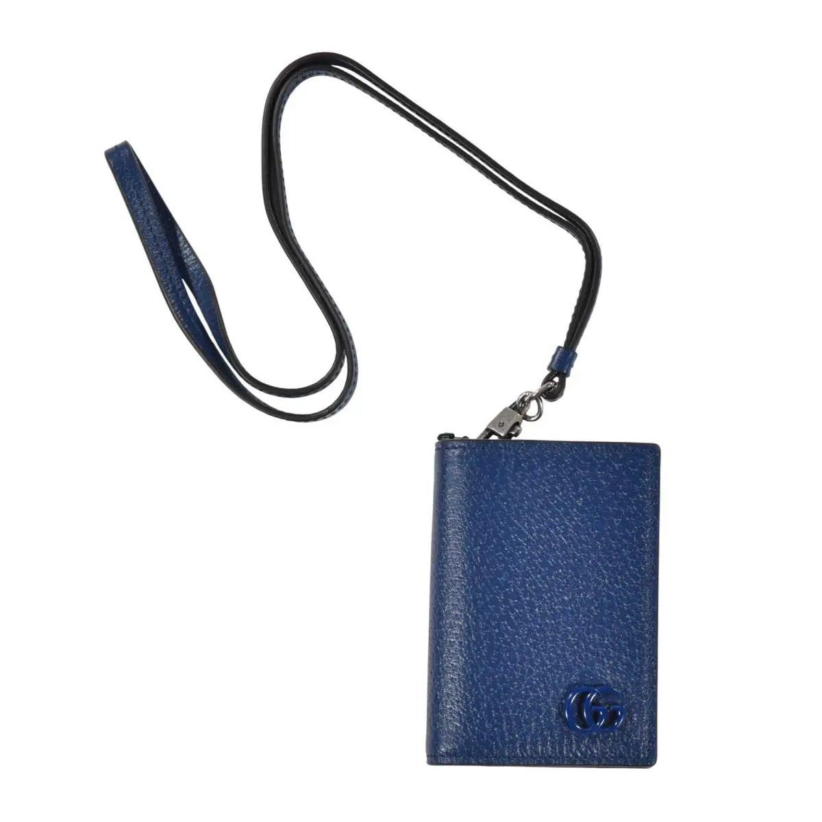 Gucci Blue Leather GG Marmont Card Case Wallet w/ Strap 700707