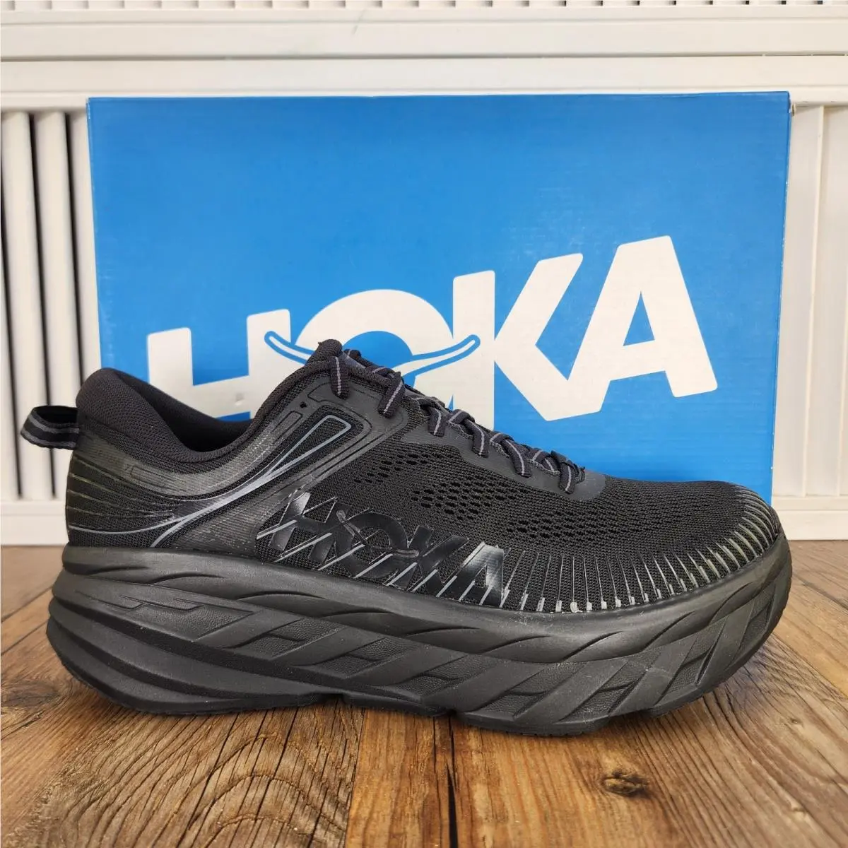 Hoka One One Bondi 7 Mens Sz 9 Triple Black Running Sneakers Shoes 1110518 Bblc