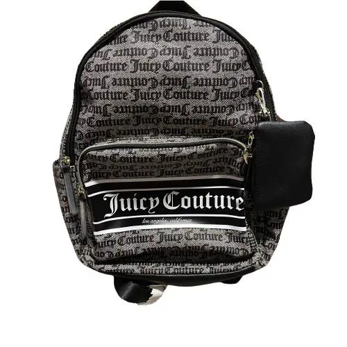 Juicy Couture Women`s Black Beige All Over Logo Backpack 14.5 x 1 1