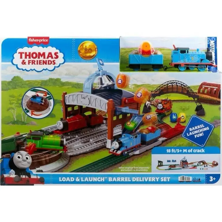Thomas Friends Load Launch Barrel Delivery Set w/ Classic Engine Cargo Car