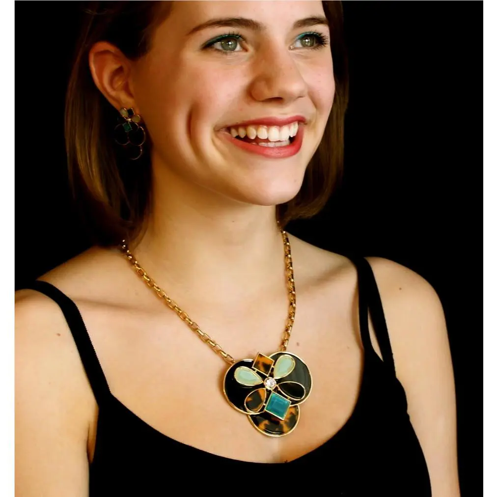 Lmt Edition Kate Spade Garden Path Pansy Pendant Necklace Tortoise Aqua