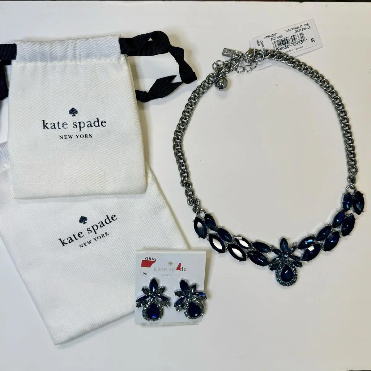 New Kate Spade Glitzville Jewelry Set Necklace Earrings Blue Valentine Wedding