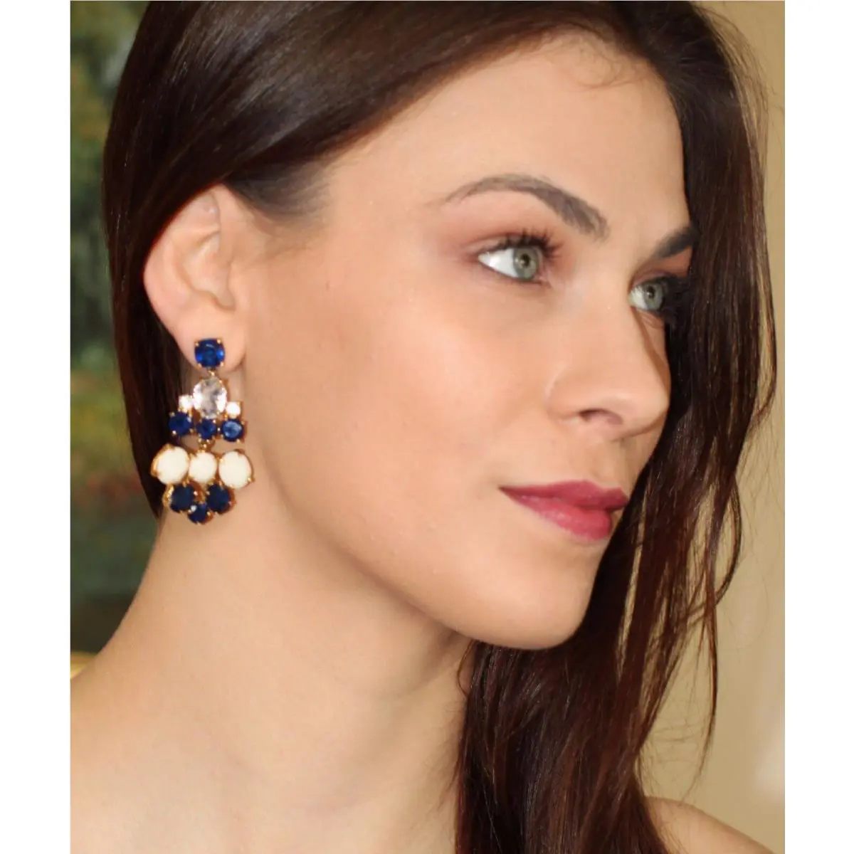 Huge Kate Spade York Chandelier Earring Drop Dangle Gem Sapphire Blue/cream