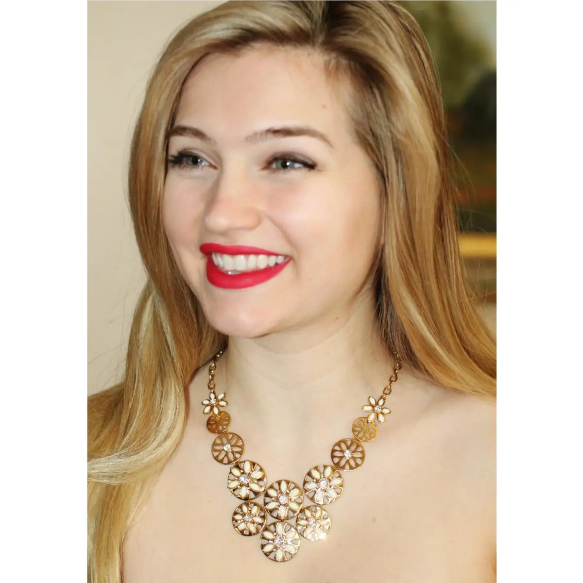 Kate Spade Gold Plate Eyelet Garden Bib Necklace White Flowers Daisy Ivory