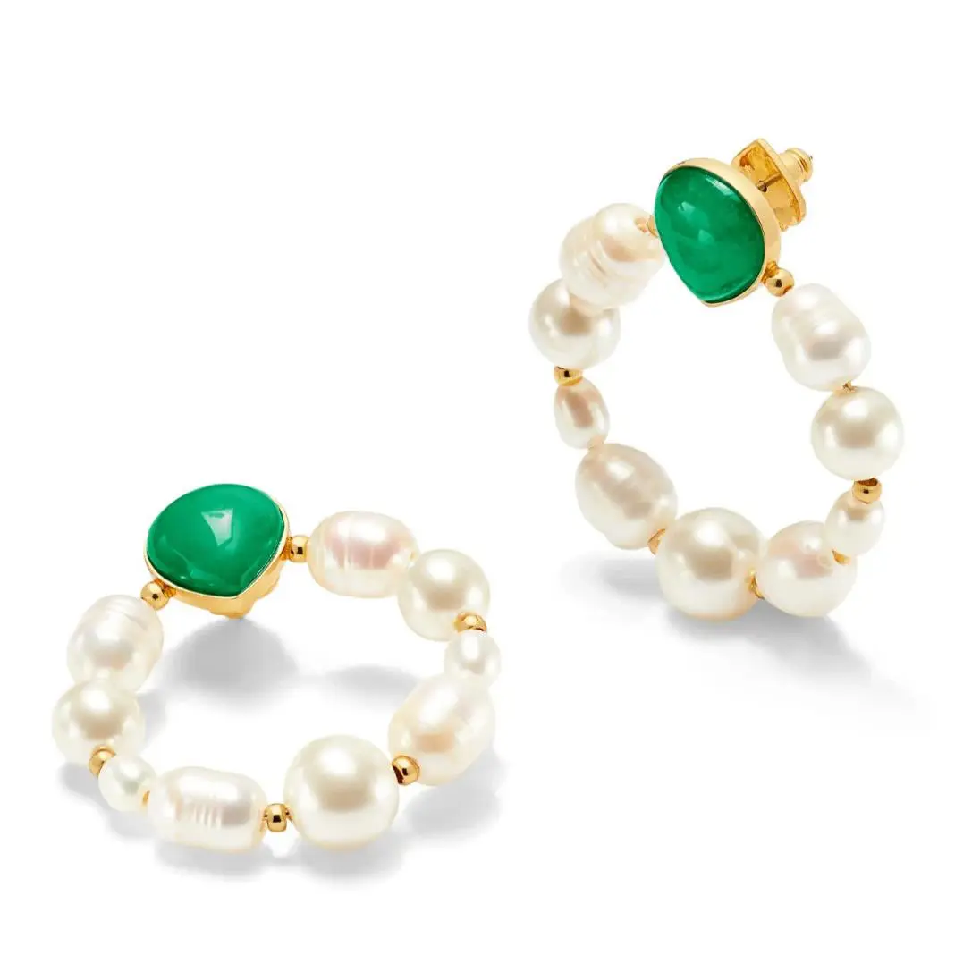 Kate Spade New York W1208 Green White Pearl Drops Hoops Earrings