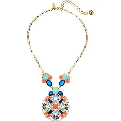 Kate Spade New York Colorful Jeweled Tile Statement Pendant Necklace Collar 16