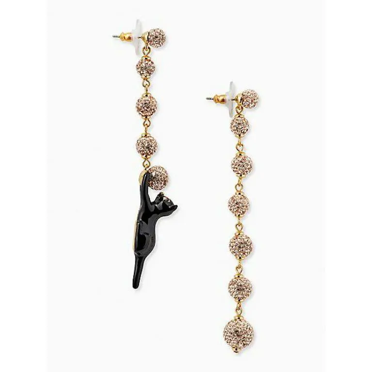 Kate Spade New York Mismatched Drop Earrings Pave Linear Black House Cat New