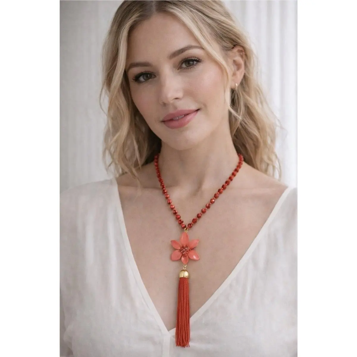 Kate Spade Lovely Lilies Gold Tone Enamel Floral Tassel Necklace MK 3