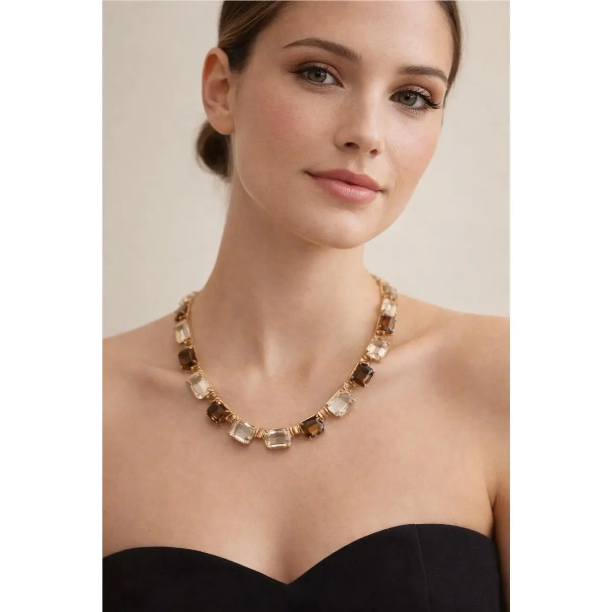 Kate Spade Neutral Stone Collar Necklace Gold Tone Faceted Kds125