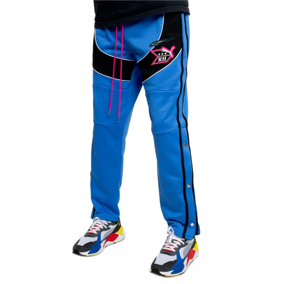 Puma x Rhude Track Pants Mens Large Blue Contrast-stripe Drawstring Waist JZZ474