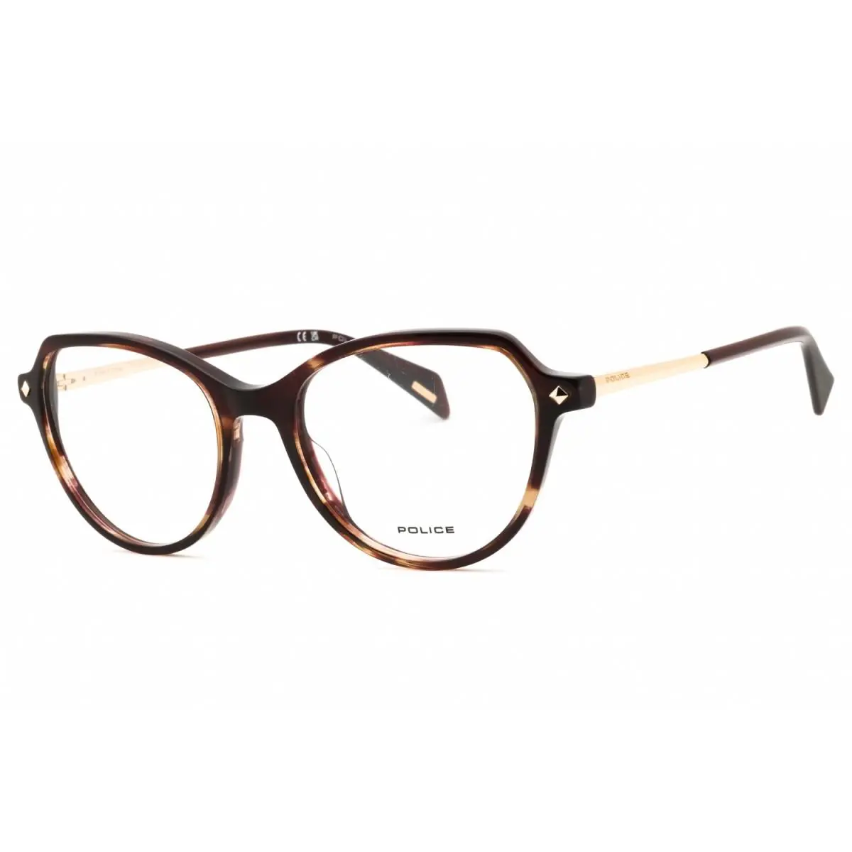 Police VPLM07 0AG9 Shiny Transparent Olive Brown 52mm Eyeglasses