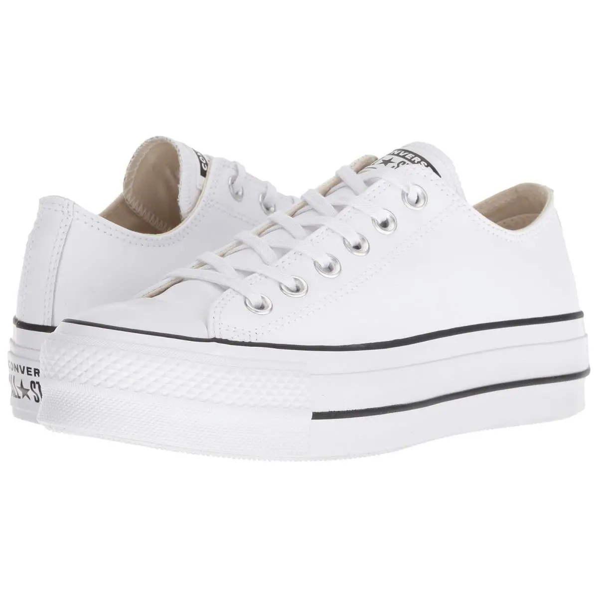 Woman`s Shoes Converse Chuck Taylor All Star Low Top Platform Leather Sneaker - White/Black/White