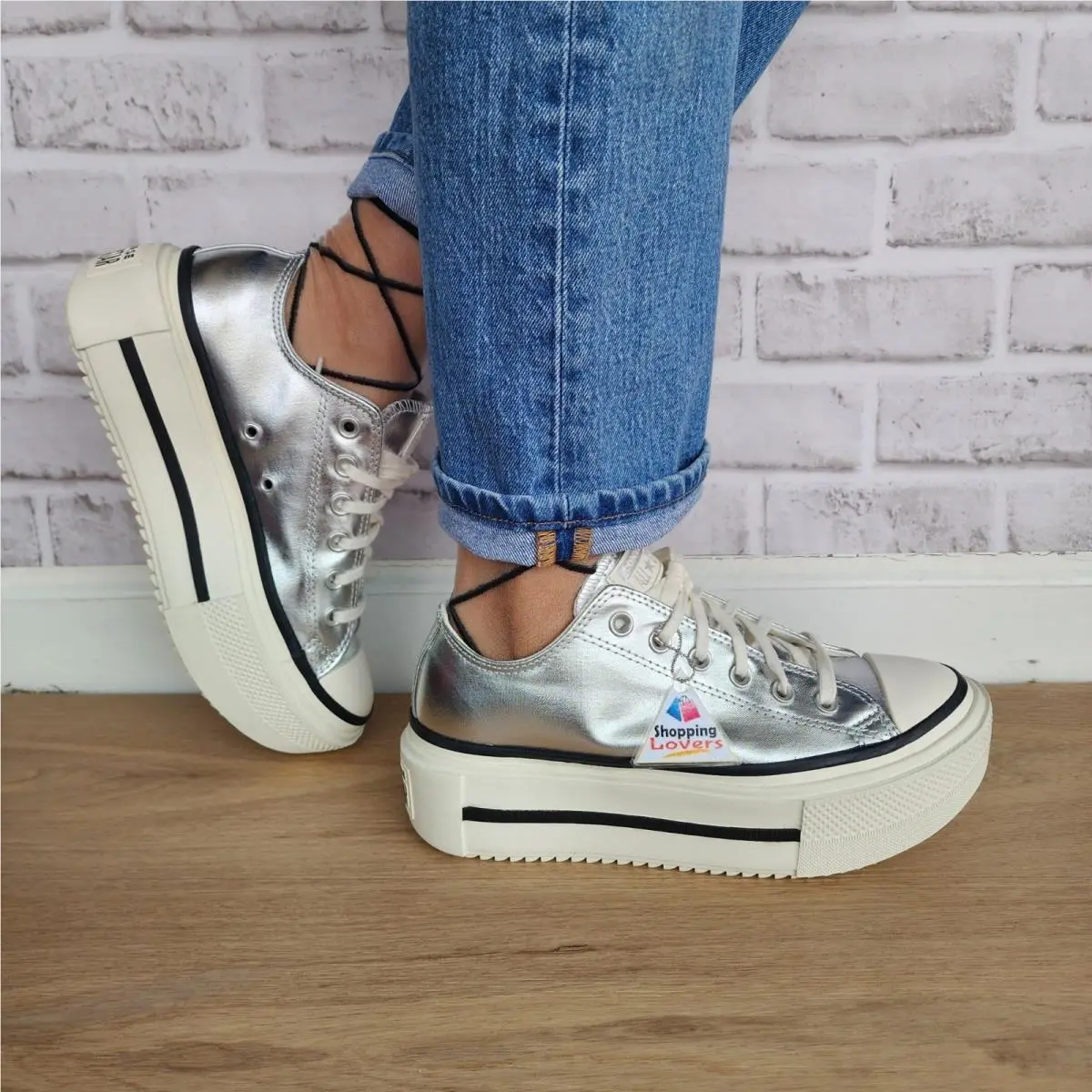 ⭐converse Chuck Taylor Lift Double Stack 10 Womens Shoes Sneakers Silver A16406C