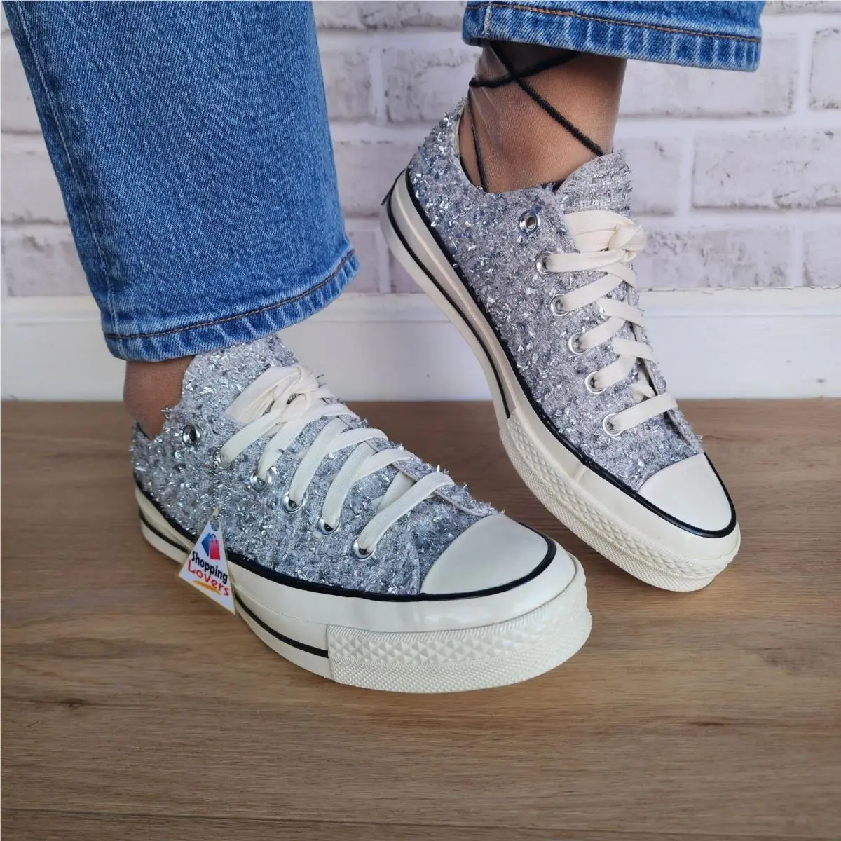 ⭐converse Chuck 70 Metallic Tweed Low Sz 7 Women`s Shoes Sneakers Silver A14443C