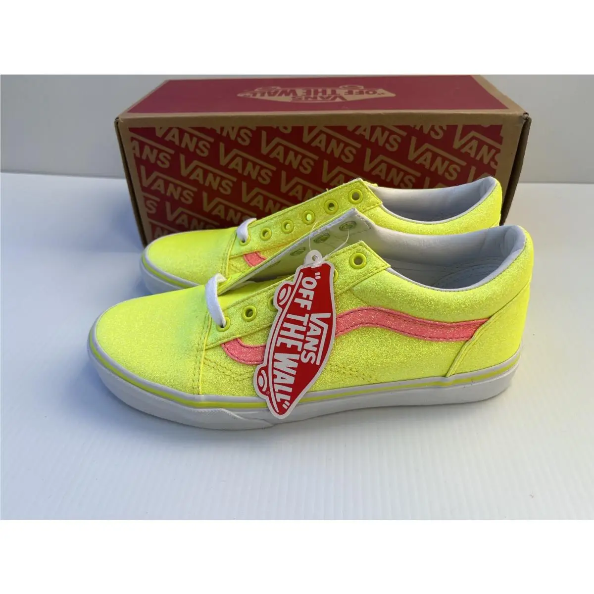 Vans Old Skool Neon Glitter Yellow True White Jr 6 Womens 7.5 VN0A4UHZWKD