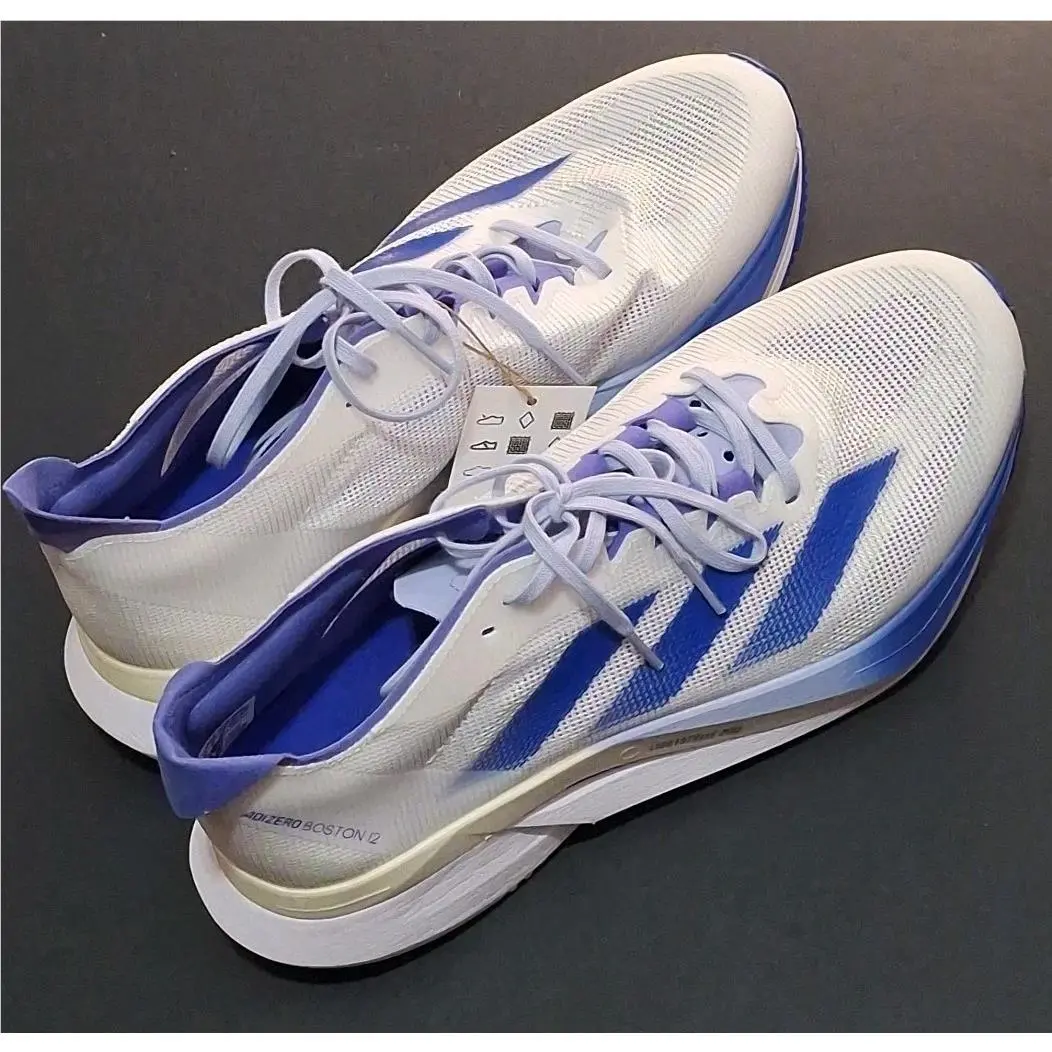Adidas Women`s Size 9.5 Adizero Boston 12 Marathon Running Shoe White/blue
