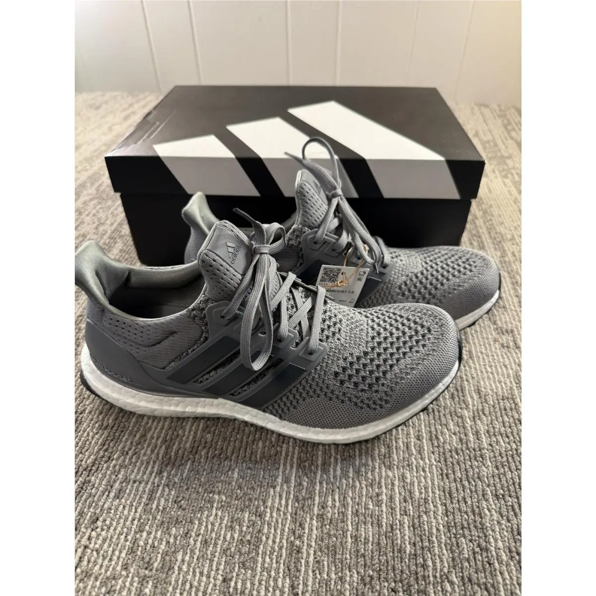 Adidas Ultraboost 1.0 Shoes Mens Size 8 Gray Knit Running Sneakers HQ4200
