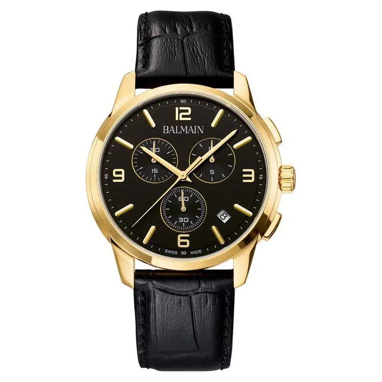 Watches Madrigal Chronograph Leather Strap Watch 42mm in Black by Balmain