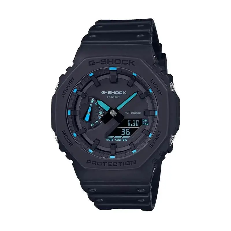 Casio G-shock Analog Digital Black Blue Neon 200M Watch - GA-2100-1A2HDR
