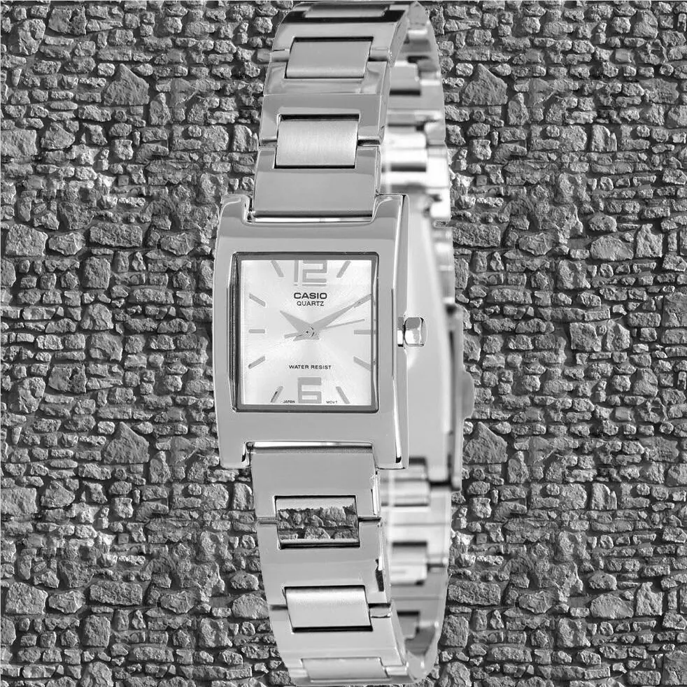 Casio Ladies Square Stainless Steel Dress Silver Quartz Watch LTP-1283D-7A
