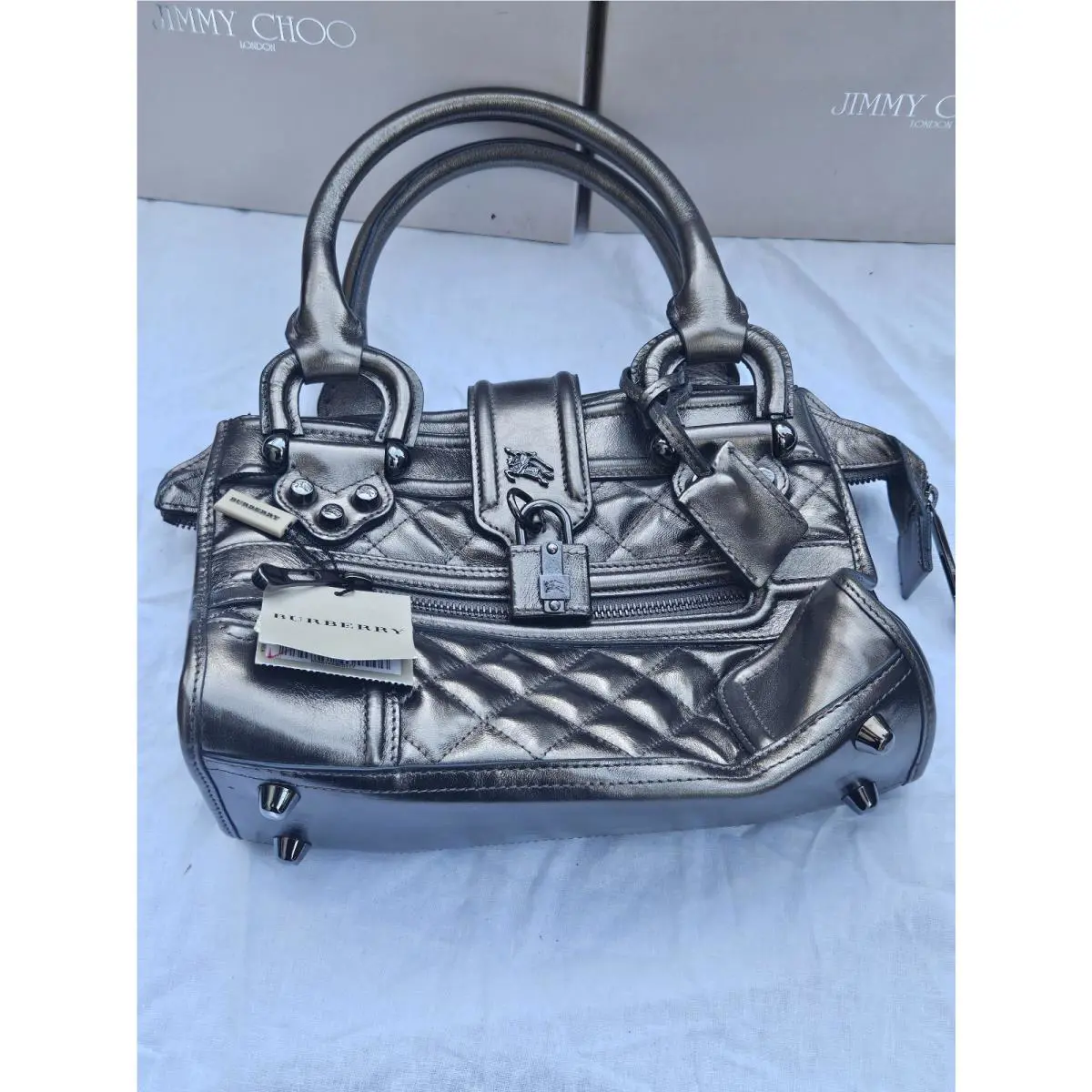 Burberry Metallic Pewter Mini Manor Bag Quilted