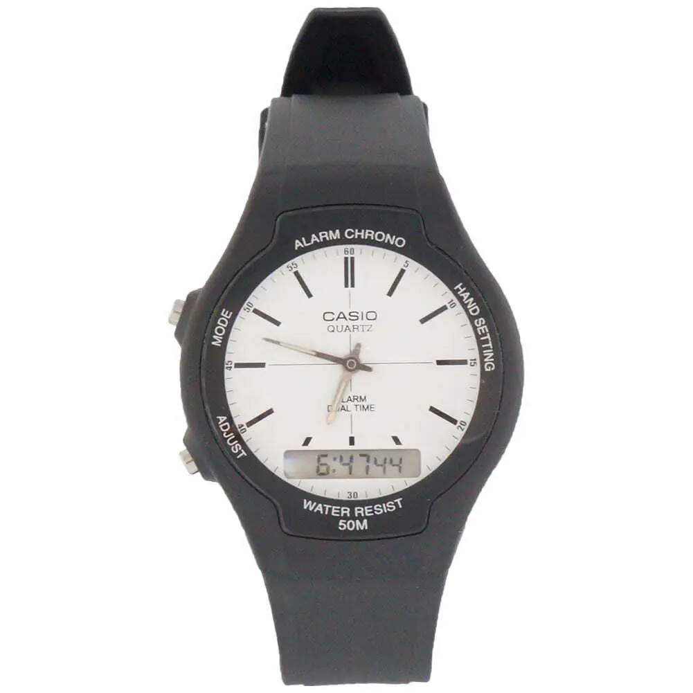 Casio Men`s AW90H-7E Core Black Rubber Quartz with White Dial Watch - Dial: White, Band: Black, Bezel: White, Black