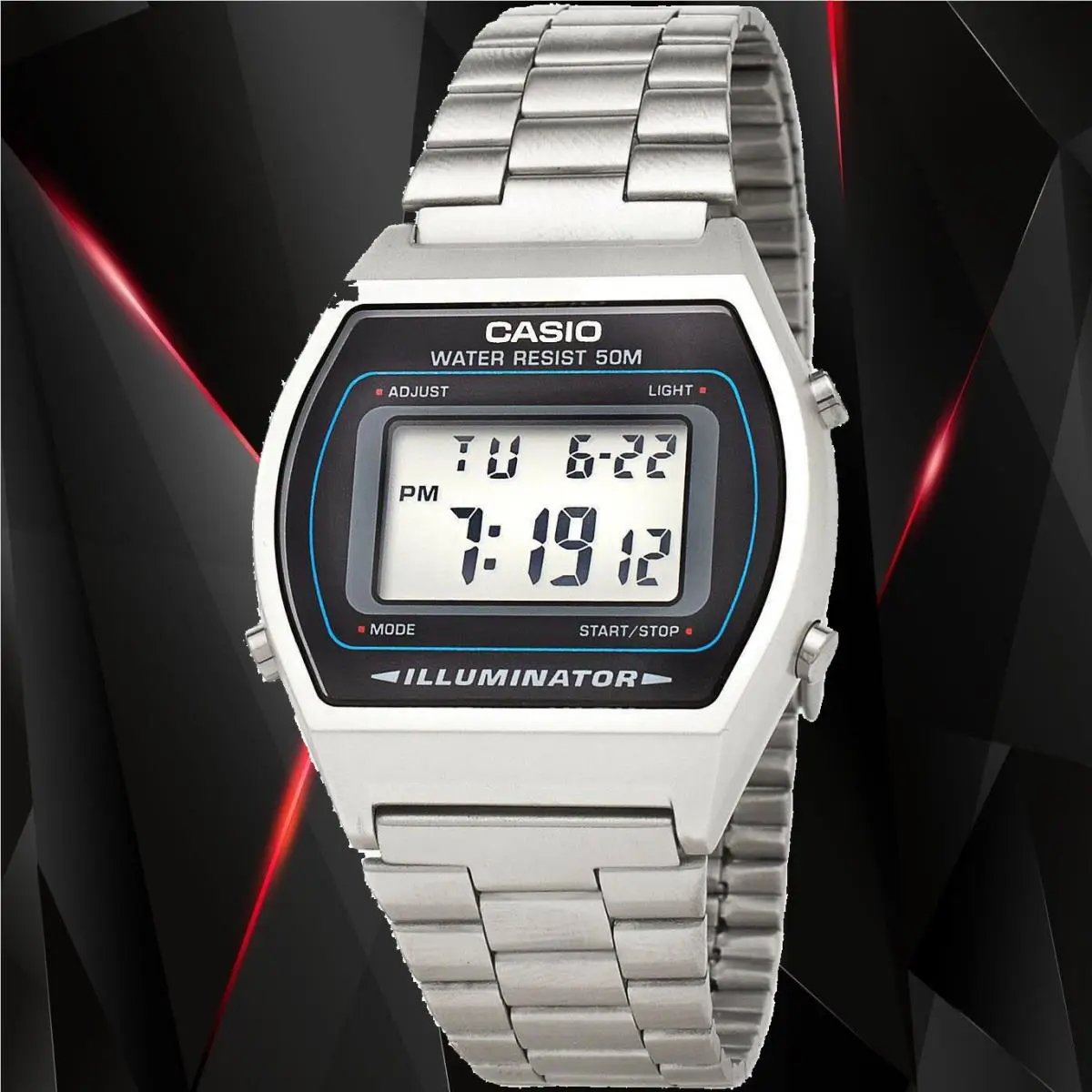 Casio B-640WD-1A Mens Digital Watch Stainless Steel Band Flash Alert Led