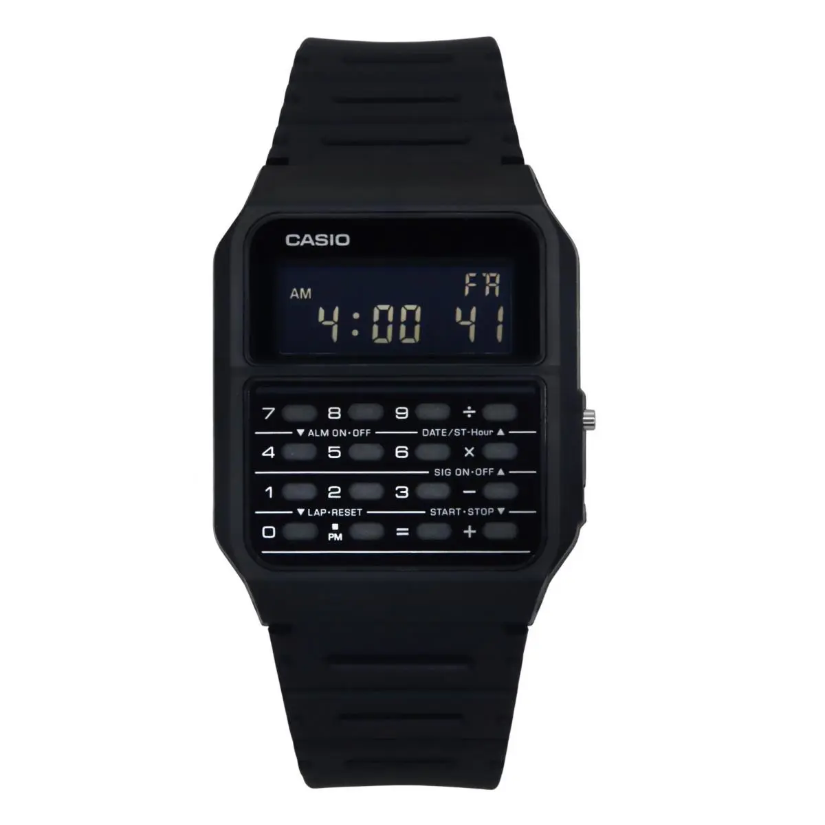Casio Databank 8 Digit Calculator Alarm Am/pm CA53WF-1B Quartz 30M Unisex Watch - Dial: Black, Band: Black, Bezel: No Bezel