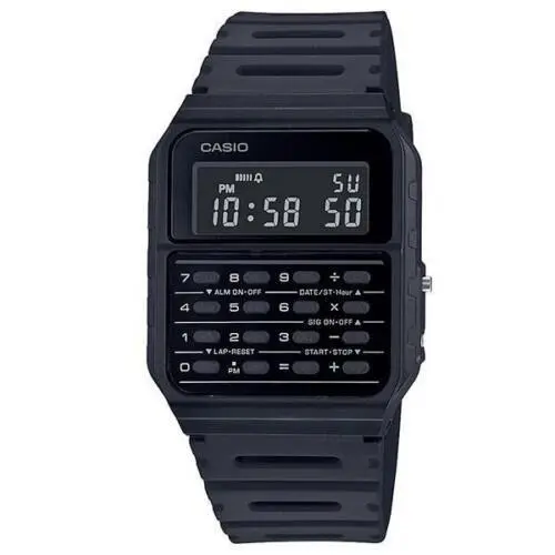 Casio CA-53WF-1B Black Calculator Alarm Dual Time Data Bank Watch - Dial: Black, Band: Black, Bezel: Black